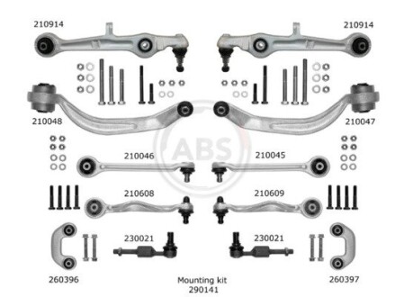 К-кт важелів перед.підвіски Audi A4 (з тонким пальцем) - (8E0498998) A.B.S. 219901