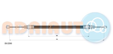 Трос стояночного гальма передн (735мм/735мм) JEEP CHEROKEE 2.1D-4.0 10.84-09.01 - ADRIAUTO 090266