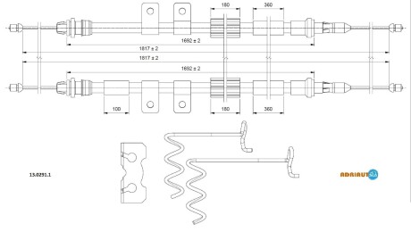 Ford трос ручного тормоза connect 02- - (7357772, 7T162A603AD, 7T162A603CD) ADRIAUTO 13.0291.1