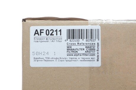 Фото 2 - Воздушный фильтр ALPHA FILTER AF0211