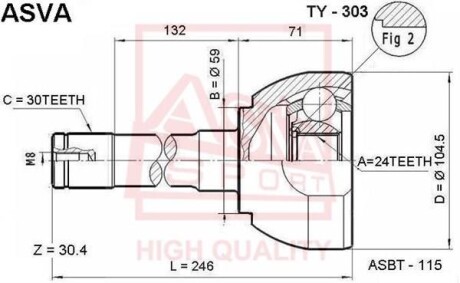 ШРУС НАРУЖНиЙ 24x59x30 (TOYOTA LAND CRUISER 100 HD - (4341260070, 4341260110, 9052134005) ASVA TY303