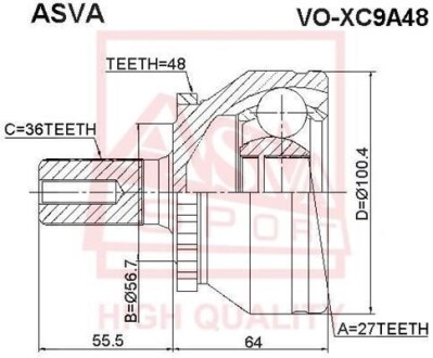 ШРУС ЗОВНІШНІЙ 27X56.7X36 (VOLVO XC90 2003-) - ASVA VOXC9A48