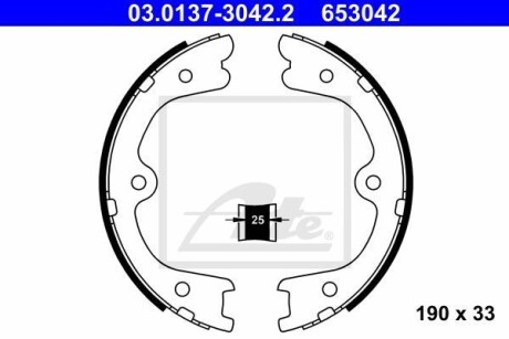 03.0137-3042.2_колодки барабанные ручника! \ Nissan Pathfinder/Navara 05> - ATE 03013730422