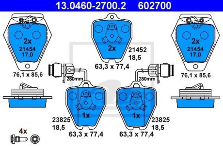 Комплект тормозных колодок, дисковый тормоз - (4D0698151AD, 4D0615105D, 4D0698151C) ATE 13046027002