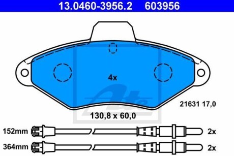 Комплект тормозных колодок, дисковый тормоз - (425291, 95667786, 95667785) ATE 13.0460-3956.2