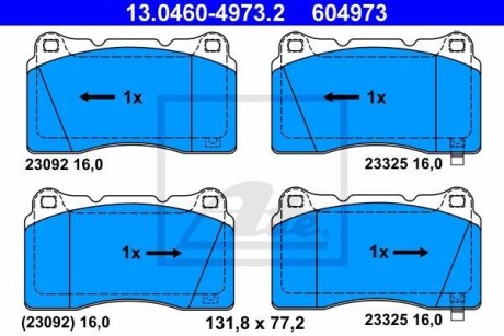 Комплект тормозных колодок, дисковый тормоз - ATE 13.0460-4973.2