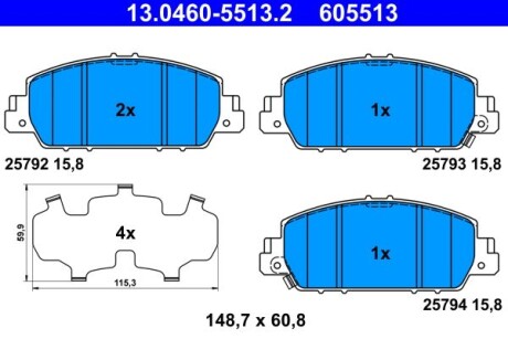 Гальмівні колодки, дискові - ((45022TVAA00, 45022T8MG01, 45022T8MG00SK1, 45022T8MG00, 45022T6DH00)) ATE 13046055132