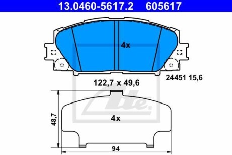 Комплект тормозных колодок, дисковый тормоз - ATE 13.0460-5617.2