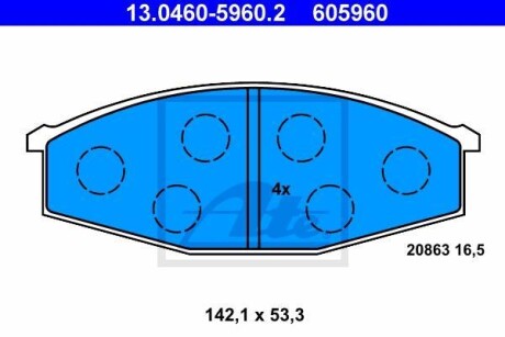 Комплект тормозных колодок, дисковый тормоз - ATE 13.0460-5960.2