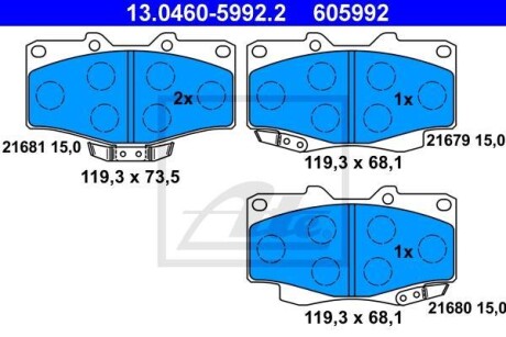 Колодки гальмівні дискові, к-кт - (04465YZZ57, 0446560030, 0446535260) ATE 13.0460-5992.2