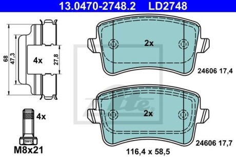 Фото 2 - Тормозные колодки ATE 13.0470-2748.2 (13047027482)