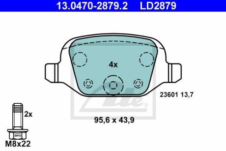 Комплект тормозных колодок, дисковый тормоз - ATE 13.0470-2879.2