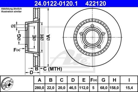 Диск гальмівний передн Лів/Прав AUDI 100 C3, 200 C2, 200 C3, QUATTRO 2.1/2.2/2.3 10.79-12.91 - ((437615301A, 437615301)) ATE 24012201201