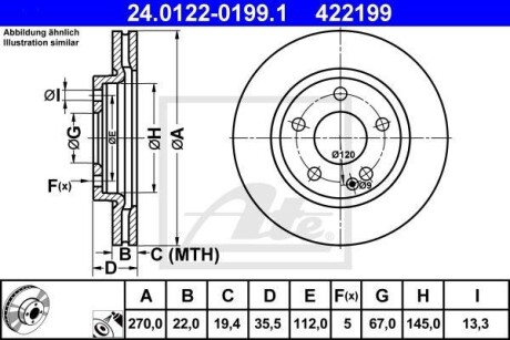 Тормозной диск - (4144210012, 414421OO12, A4144210012) ATE 24.0122-0199.1