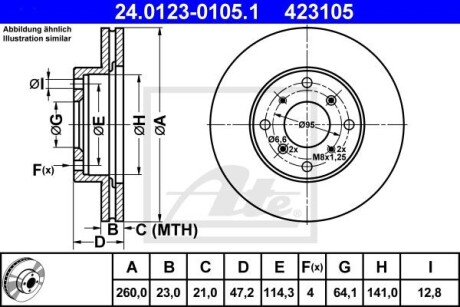 Тормозной диск - (45251S1AG60, 45251SS0000) ATE 24.0123-0105.1