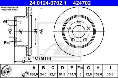 Тормозной диск - (05015965AA, 52005000, 52007710) ATE 24.0124-0702.1