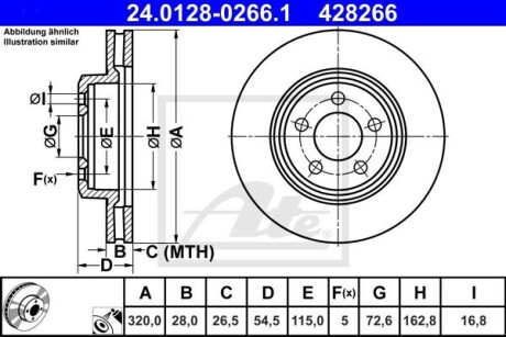 Диск гальмівний (передній) Chrysler 300C 04-/Dodge Challenger/Charger 05- (320x28) - ATE 24.0128-0266.1