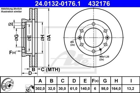 Диск гальмівний (передній) Ford Ranger 2.2 TDCi 11- (302x32) 24.0132-0176.1 - ATE 24013201761