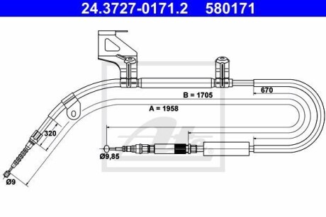 Трос, стояночная тормозная система - (4B0609721AC, 4B0609721M, 4B0609721R) ATE 24.3727-0171.2