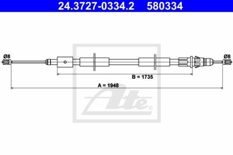 Трос, стояночная тормозная система - (4745W1) ATE 24.3727-0334.2 (фото 1)