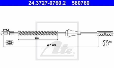 Трос, стояночная тормозная система - (522417, 522410, 90496487) ATE 24.3727-0760.2