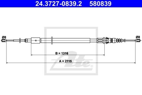 Трос, стояночная тормозная система - (4745T9, 474630) ATE 24.3727-0839.2