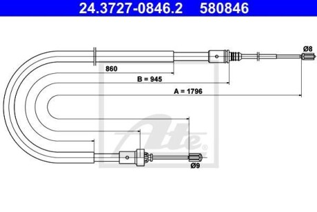 Трос, стояночная тормозная система - (4745Z3, 9819658880) ATE 24.3727-0846.2