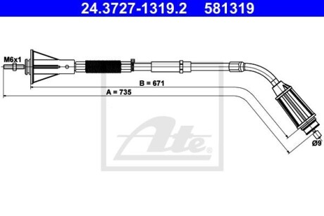 Фото 2 - Трос ручного тормоза ATE 24.3727-1319.2 (24372713192)