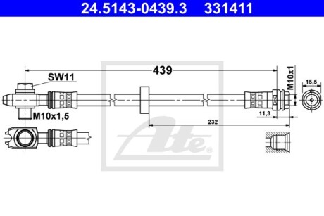 Шланг гальмівний AUDI A3 01- /L+P/ - ATE 24514304393