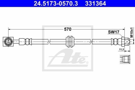 Шланг гальмівний MINI COOPER 03- /L+P/ - ATE 24517305703