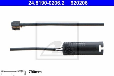 Сигнализатор, износ тормозных колодок - (34351181342, 34351181344) ATE 24.8190-0206.2