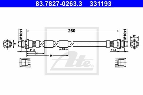 Brake hose - (1540178, 1554797, 1718850) ATE 83.7827-0263.3