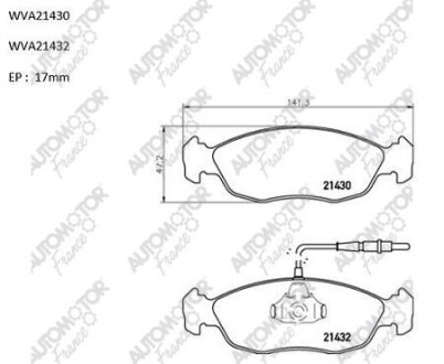 Колодки тормозные передние Citroen Saxo (96-03);Xsara (97-05)/Peugeot 106 (91-), 306 (94-01) - (415188, 425121, 425134) AUTOMOTOR France ABP9106