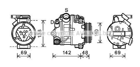 Компрессор, кондиционер - (64529185146, 64529121762, 64529205096) AVA COOLING BWAK443