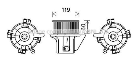 Вентилятор отопителя салона Citroen C4 (04-11), Peugeot 307 (00-08) AC+ (- AVA COOLING CN8299