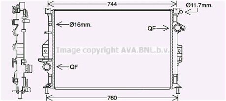 Радиатор охлаждения двигателя Ford Mondeo 2,0i 10>14, 2,0-2,2TDCI 10>14, Focus, C-Max 2,0TDCI 11> AVA - (1377541, 36000105, 36002413) AVA COOLING FDA2425