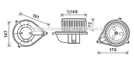 Вентилятор отопителя салона Fiat Ducato (94-06) AVA - (71734232, 46722702, 6441S4) AVA COOLING FT8426