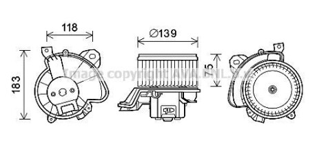 Вентилятор отопителя салона Citroen Nemo Peugeot Bipper Fiat Qubo 1,3HDI 08> Punto 1,4i 07> man AC+/- AVA - (13335075, 1845112, 1845113) AVA COOLING FT8431