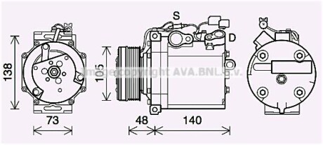 Ava mitsubishi компресор кондиціонера grandis 2.0 di-d 05-, lancer viii 1.8, 2.0 07-outlander ii 2.0 di-d 07-, 2.4 06-, citroen, peugeot - AVA COOLING MTAK263