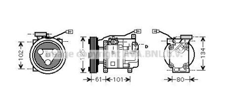 Компресор кондиціонера MAZDA 3 (2004-) (AVA) - (h12A1AJ4E2, BP4K61K00, H12A0BW4JZ) AVA COOLING MZAK207