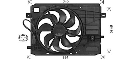 Вентилятор радіатора охолодження двигуна Citroen Berlingo (12-)/Peugeot 308, 3008, Partner (14-) AVA - AVA COOLING PE7561
