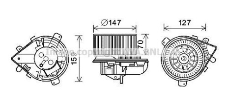 Вентилятор отопителя салона Peugeot Expert (96-06), Citroen Jumpy (96-06), Fiat - (6441E0, 9464242580) AVA COOLING PE8395