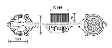 Вентилятор отопителя салона Renault Master Opel Movano 1,9D 2,2D 2,5D 2,8D 01> AC+ AVA - (7701048387, 7701045892, 7701046423) AVA COOLING RT8577