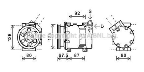 Компрессор кондиционера Renault Logan (05-), Sandero (08-) 1.4i, 1.6i - AVA COOLING RTAK619