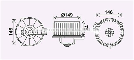 Вентилятор отопителя салона Toyota Corolla (00-) 1.3i 1.4i 1.6i 1.8i AV - (8710305020, 8710312070, 8710320090) AVA COOLING TO8735