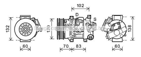 Компрессор кондиционера Toyota Auris (09-), Avensis (09-), Corolla (07-) (TOAK62 - AVA COOLING TOAK627
