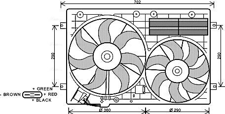 Ava вентилятор радіатора з рамою audi a1/3,caddy iii,golf v,vi,jetta iv,passat,tiguan,skoda f - (1K0959455CT, 1K0959455DG, 1K0959455ES) AVA COOLING VN7529