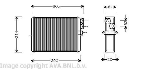 Радиатор отопителя Volvo S60 (00-), S70 (97-), S80 (98-), V70 (00-), XC70 (00-), XC90 (02-) AVA - (9171503) AVA COOLING VOA6110 (фото 1)