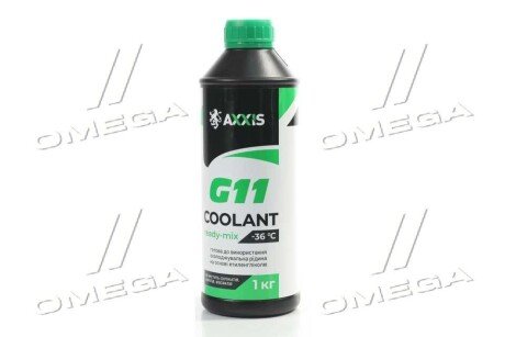 Антифриз GREEN G11 Сoolant Ready-Mix -36°C<> (зелений) (Каністра 1кг) - Axxis AX-P999-G11GR RDM1