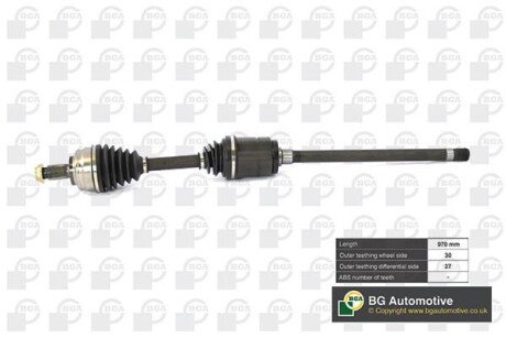 Піввісь BMW X5(E53) 3.0d/3.0-4.8i 00-06 (30/27 970mm) Пр. - (31607505006, 31607561342, 31607565314) BGA DS0911RA